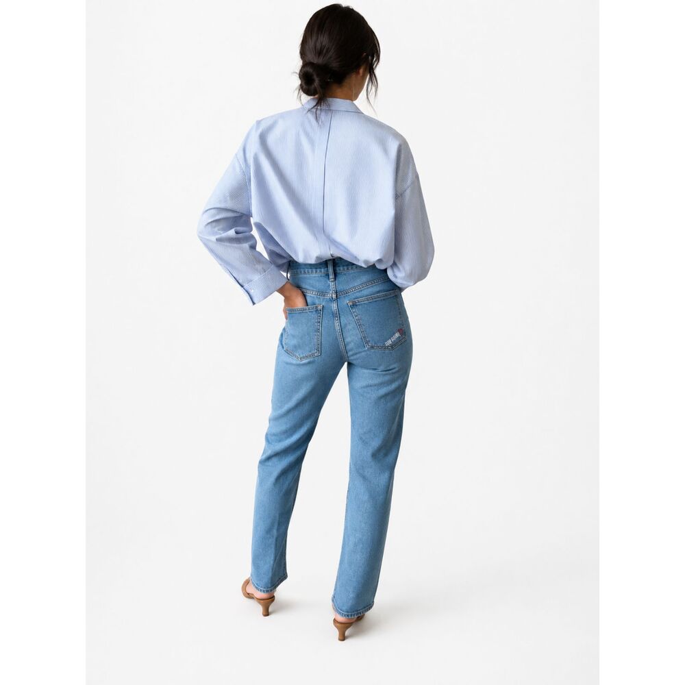 Djerf Avenue Straight Leg Jeans Women's 27 Blue High Rise Casual Zip Fly Scandi